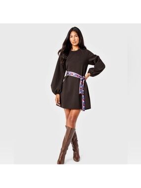 Cartolina Emma Dress Chicory Coffee long sleeve shift dress keyhole back  Sz XL